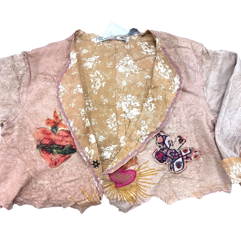 Magnolia Pearl NEW Leather Cropped Floral Cropped Scalloped Jacket NWT - Picture 11 of 16